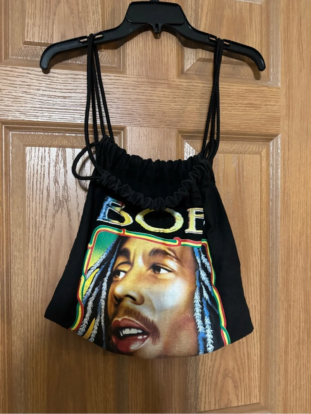 Bob Marley Double Sided  Graphic Drawstring Backpack  with Reggae Portrait NWOT